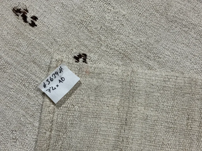 7’4 x 10’ Vintage Organic Hemp Rug Off White Flatweave Rug 5639