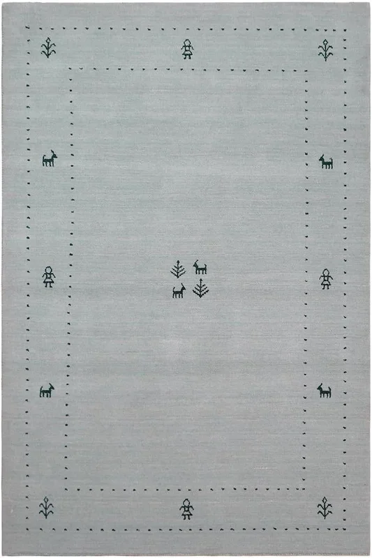 Abstract Gabbeh Walker Light Blue Wool Rug – 4’0” x 6’0”