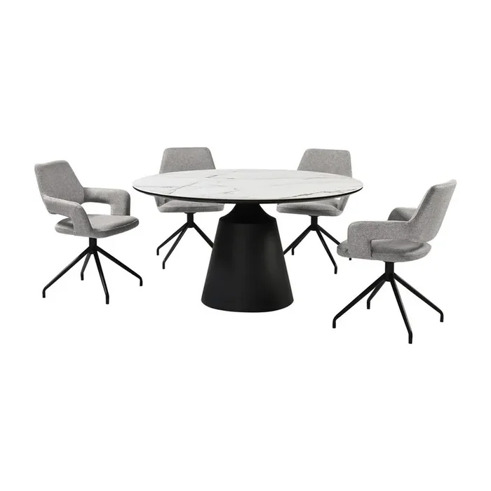 Armen Living – Knox Penny 5 Piece Dining Set with Stone Top and Gray Fabric Chairs – SETKNPE5GB