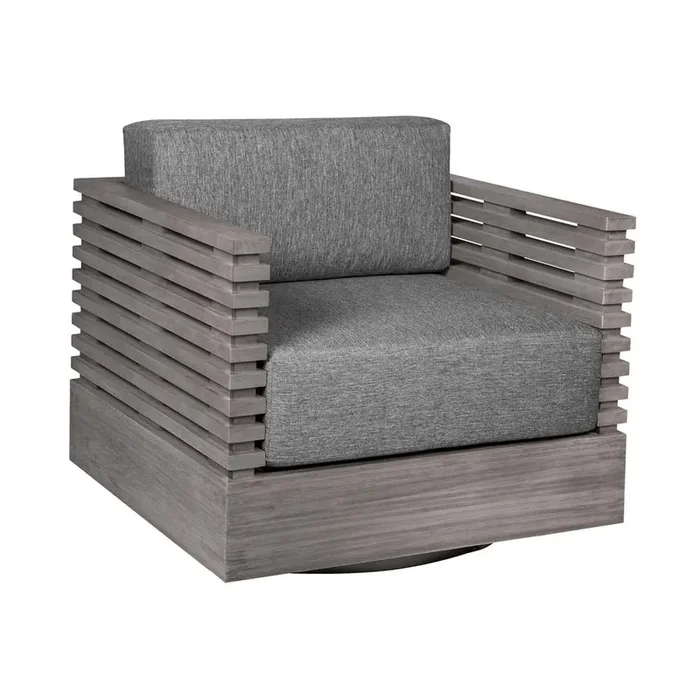 Armen Living – Vivid Swivel Outdoor Patio Chair in Gray Eucalyptus Wood with Gray Olefin Cushions – LCVISCHEUCGRY
