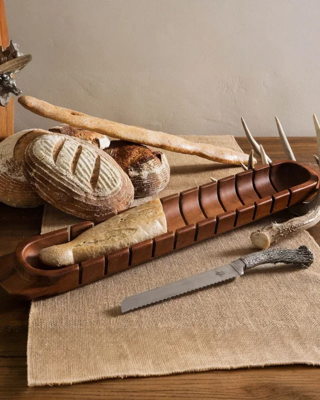 Baguette Board with Antler Bread Knife