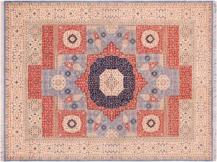Bohemian Mamluk Spencer Beige/Blue Wool Rug – 9’1” x 12’1”