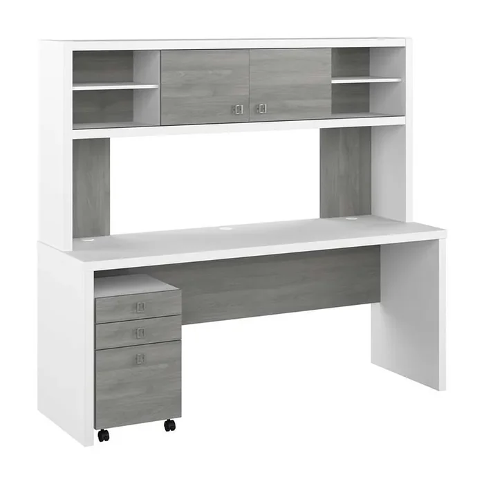 Bush Business Furniture – Echo 72W Computer Desk with Hutch and 3 Drawer Mobile File Cabinet in Pure White and Modern Gray – ECH048WHMG