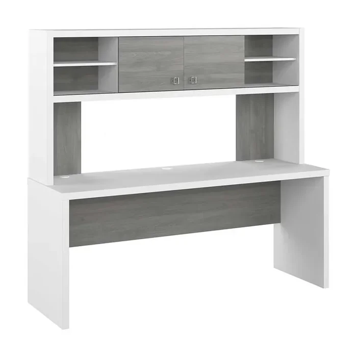 Bush Business Furniture – Echo 72W Computer Desk with Hutch in Pure White and Modern Gray – ECH056WHMG
