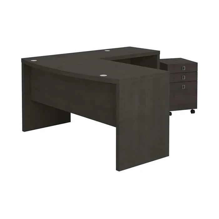 Bush Business Furniture – Echo L Shaped Bow Front Desk with Mobile File Cabinet in Charcoal Maple – ECH007CM