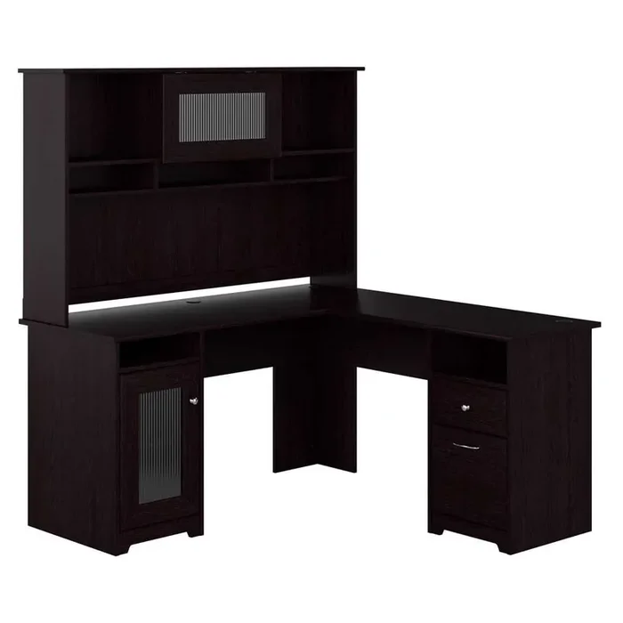 Bush Furniture – Cabot 60W L Shaped Computer Desk with Hutch in Espresso Oak – CAB001EPO