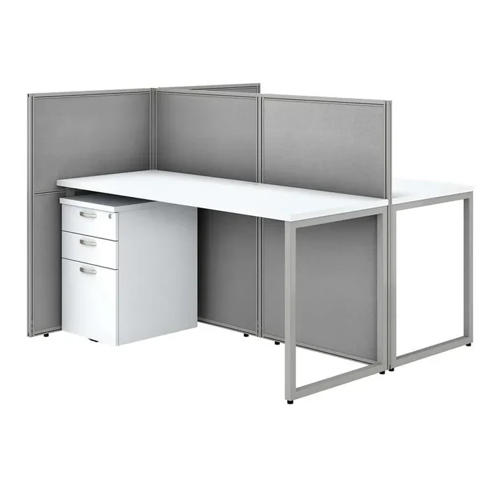 Bush Furniture – Easy Office 60W 2 Person Cubicle Desk with File Cabinets and 45H Panels in Pure White – EOD460SWH-03K