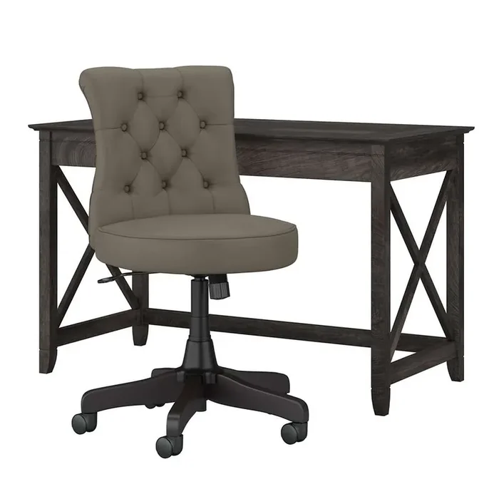 Bush Furniture – Key West 48W Writing Desk with Mid Back Tufted Office Chair in Dark Gray Hickory – KWS021GH