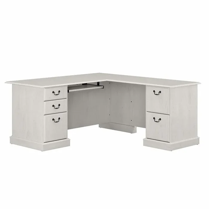 Bush Furniture – Saratoga L Shaped Computer Desk with Drawers in Linen White Oak – EX45770-03K