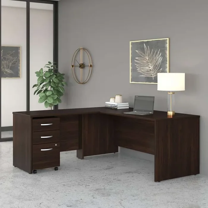 Bush Furniture – Studio C 72W x 30D L Shaped Desk with Mobile File Cabinet and 42W Return in Black Walnut – STC007BWSU