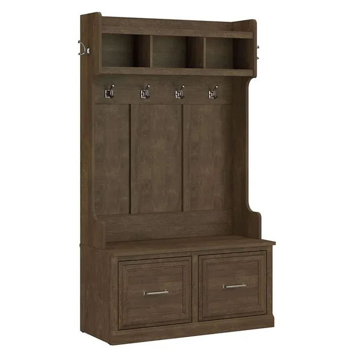 Bush Furniture – Woodland 40W Hall Tree and Shoe Storage Bench with Doors in Ash Brown – WDL001ABR