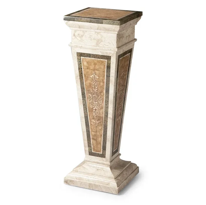 Butler Specialty Company – Heritage – Augustus 41 in. H Etched Fossil Stone & Wood Pedestal Stand, Multi-Color – 6062070