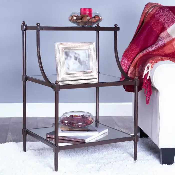 Butler Specialty Company – Peninsula 20 in. W Rectangular Mirrored Glass & Metal 3 Tier Side Table, Bronze – 7015025