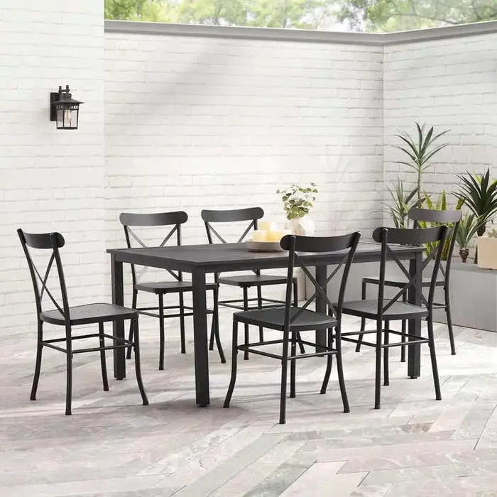 Crosley Furniture – Astrid 7Pc Outdoor Metal Dining Set Matte Black – Dining Table & 6 Chairs – KO70306MB