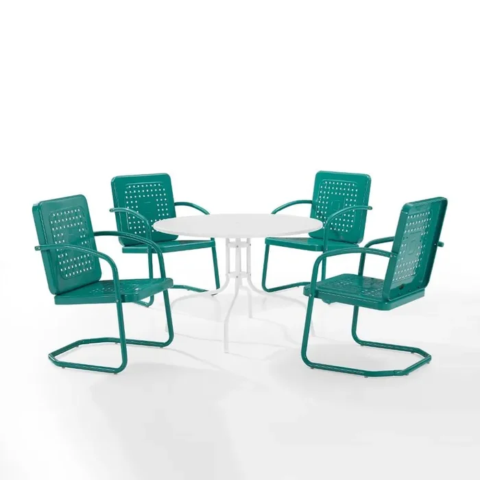Crosley Furniture – Bates 5 Piece Outdoor Dining Set Turquoise Gloss/White Satin – Dining Table & 4 Chairs – KO10017TU