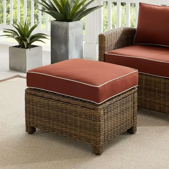 Crosley Furniture – Bradenton Outdoor Wicker Ottoman Sangria/Weathered Brown – KO70014WB-SG