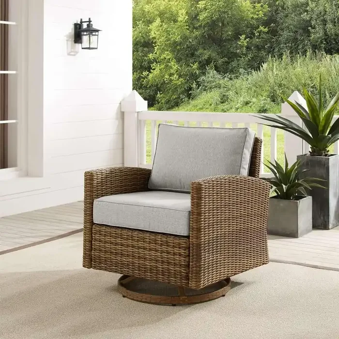 Crosley Furniture – Bradenton Outdoor Wicker Swivel Rocker Chair Gray/Weathered Brown – KO70422WB-GY