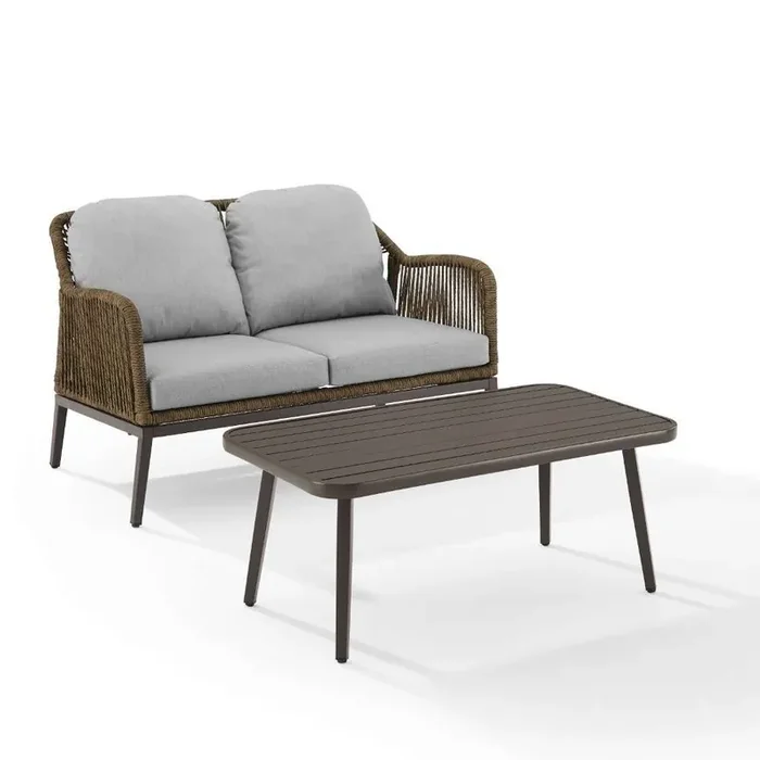 Crosley Furniture – Haven 2Pc Outdoor Wicker Conversation Set – Loveseat & Coffee Table – CO7360LB-LG_CLOSEOUT