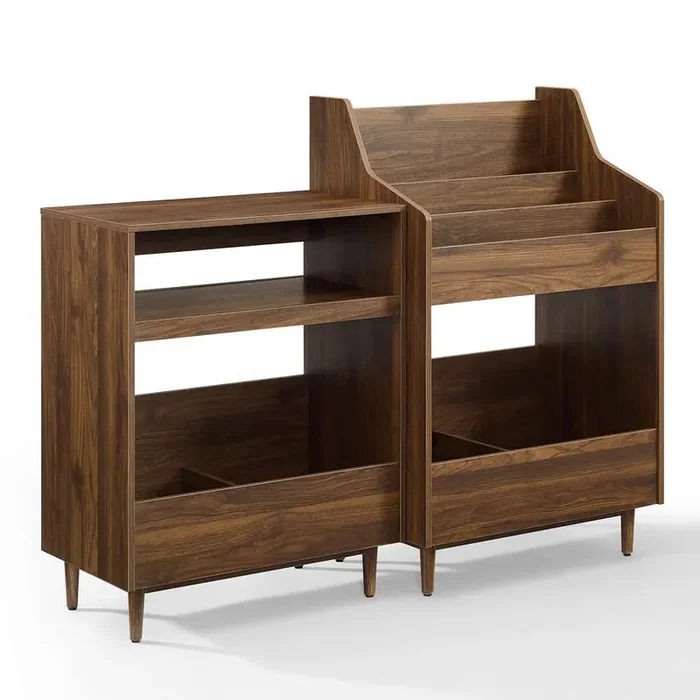 Crosley Furniture – Liam 2Pc Record Player Stand And Vinyl Storage Set Walnut – Record Player Stand & Record Storage Stand – KF13123WA