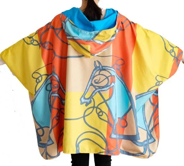 Equestrian Turq/Orange Reversible Rain Cape – Swirling Horse