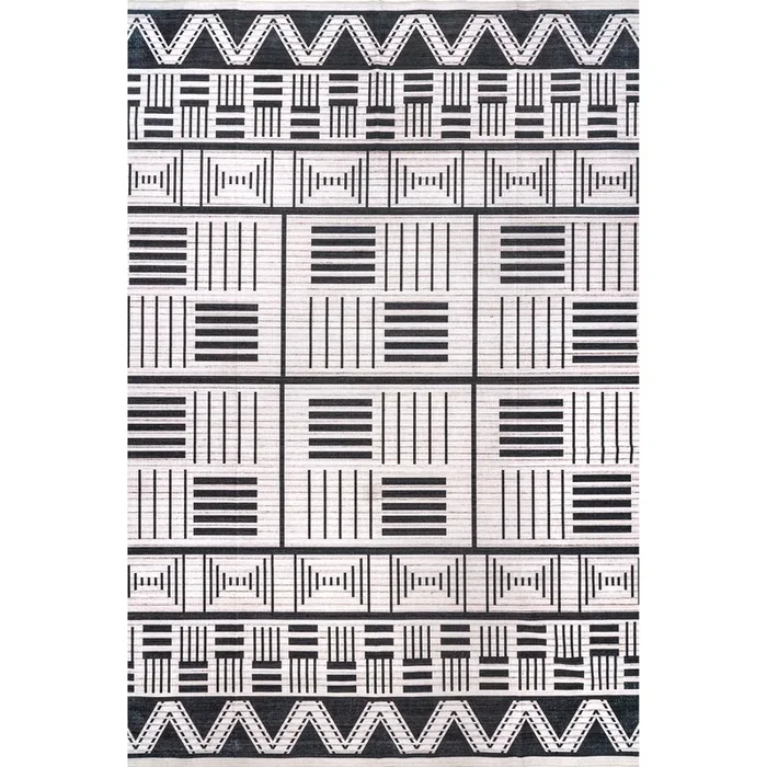 Evia Tribal Stripes Machine Washable Area Rug
