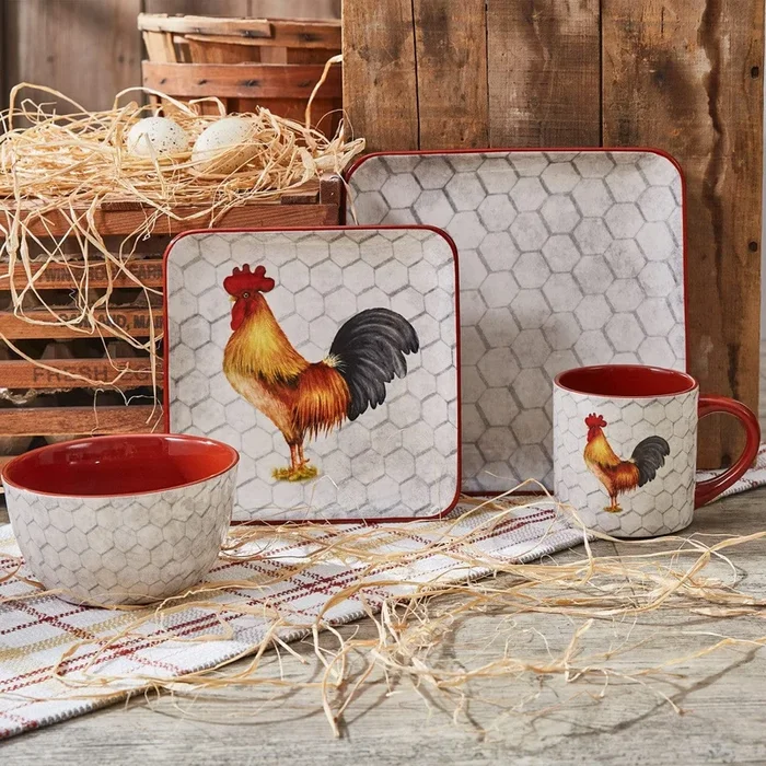 Farm Check Rooster Dinnerware