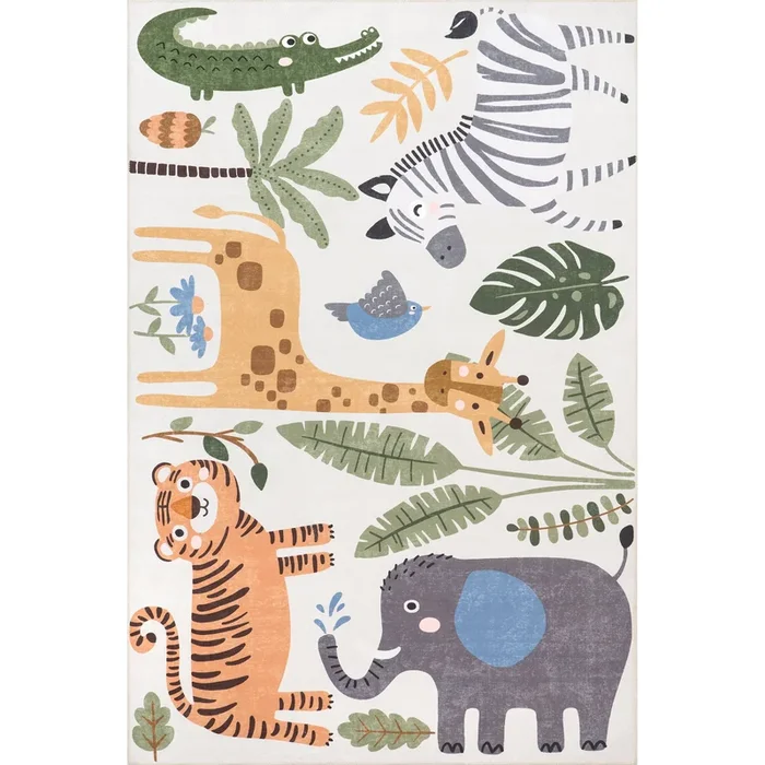 Felipa Safari Machine Washable Kids Area Rug