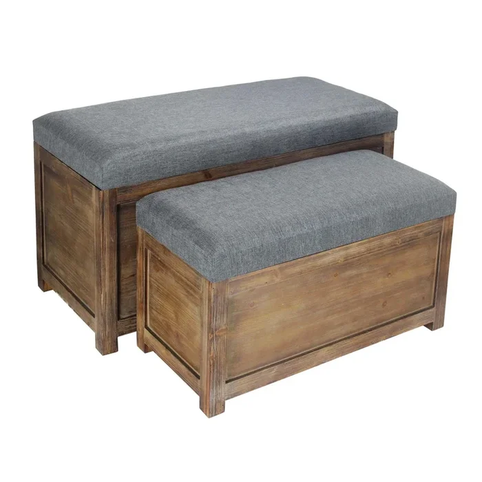 Grey Linen & Fir Storage Benches