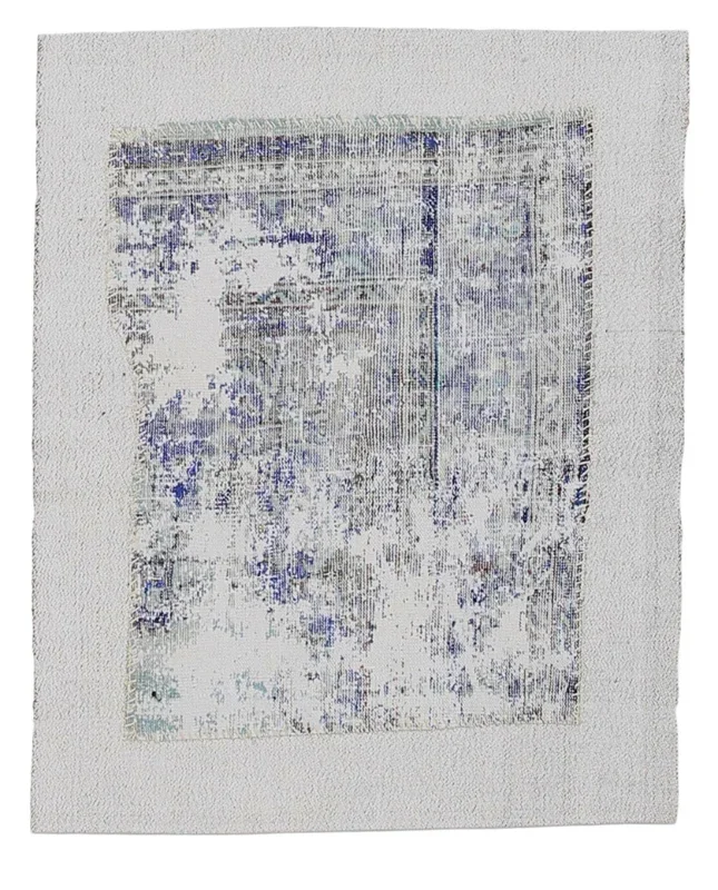 Handcrafted Distressed Abstract Vintage Flatweave Kilim, Grey/Blue 3’5″ x 4’1″ ft