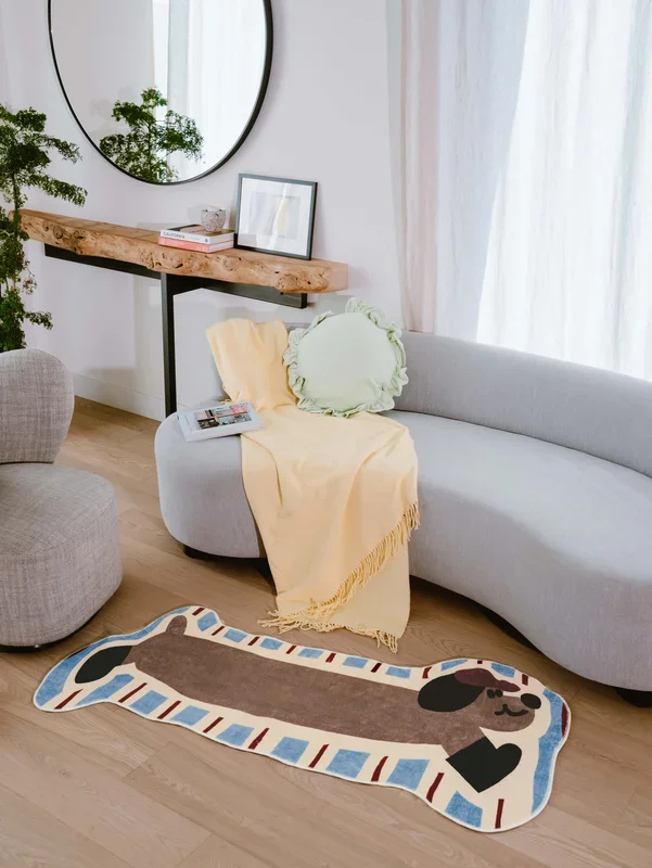 Irregular Shaped Brown Dog Runner Rug