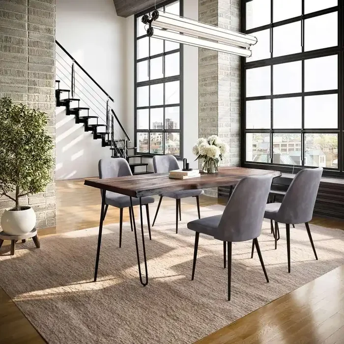 Jofran – Natures Edge Five Piece Solid Acacia Dining Set with Upholstered Mid-Century Modern Chairs, Slate and Grey – 1981-79D-4-DOXCHGRY