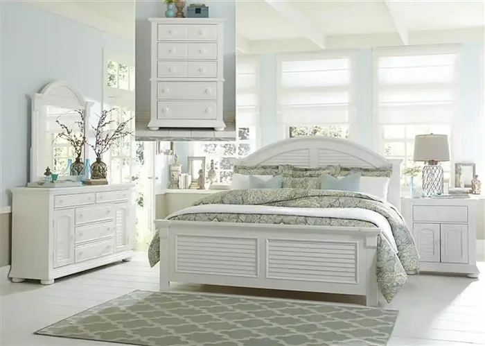 Liberty Furniture – Summer House I 5 Piece King Panel Bed, Dresser & Mirror, Chest, Night Stand Set – 607-BR-KPBDMCN