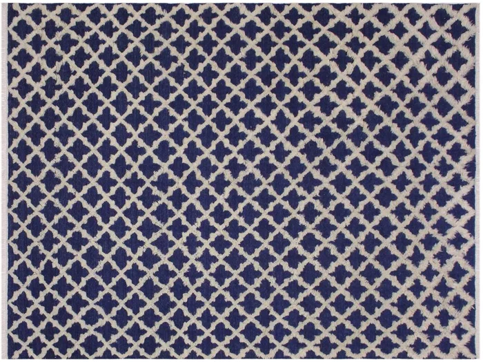 Modern Moroccan High-Low Benton Blue/Ivory Wool Rug – 9’6” x 11’10”