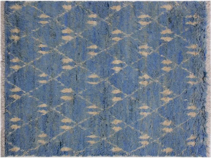 Modern Moroccan Saxon Lt. Blue/Ivory Wool Rug – 4’1” x 6’2”