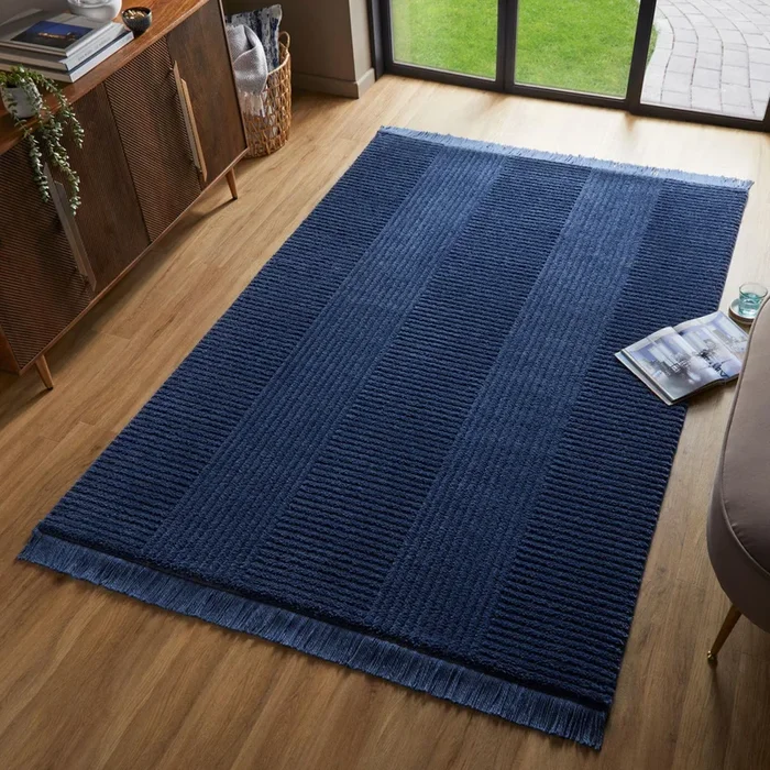 Navy Tasseled Rug