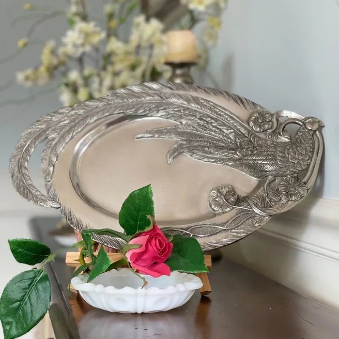 Pewter Pheasant Oval Serving Tray