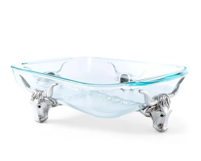 Pyrex Baking Dish with Longhorn Steer Stand