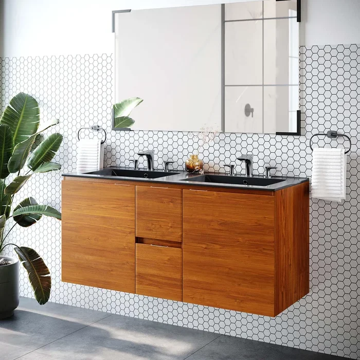 Scenic 48″ Double Wall-Mount Bathroom Vanity by Modway