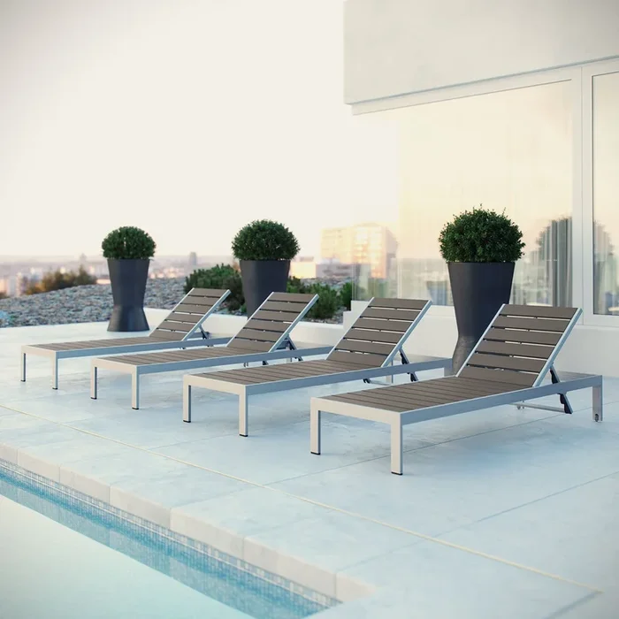 Shore Chaise Outdoor Patio Aluminum Set of 4 by Modway