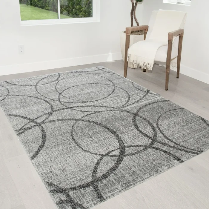 Silver/Ash Gray Circle Pattern Fashion Rug (7×10 feet)