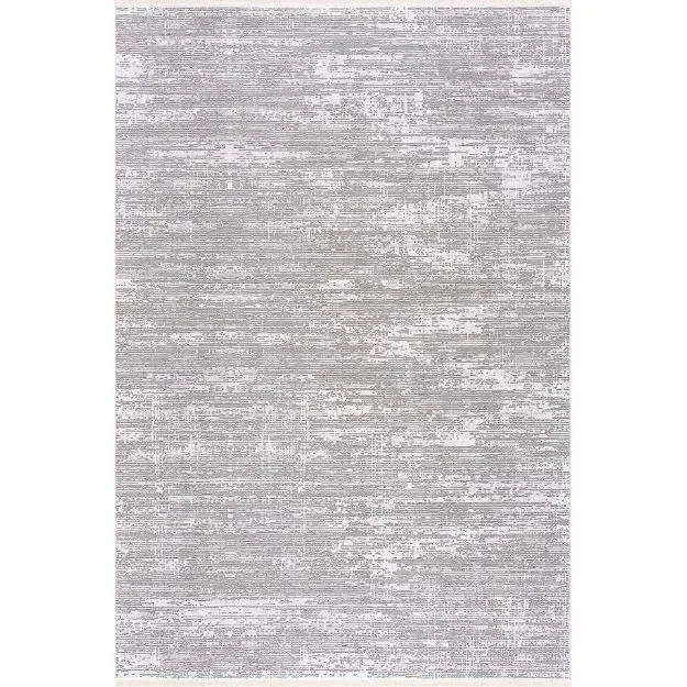 Smyrna Subtle Minimalist Rug in Muted Gray, Silver and White