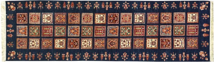 Southwestern Khurgeen Buck Blue/Gold Wool Runner – 2’9” x 9’7”