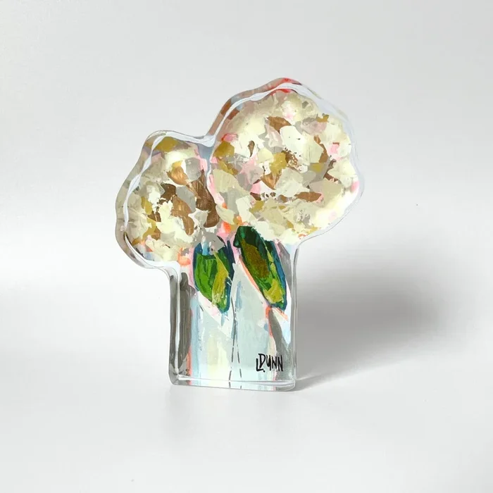 Two Hydrangea Blooms Acrylic Block: Large Block