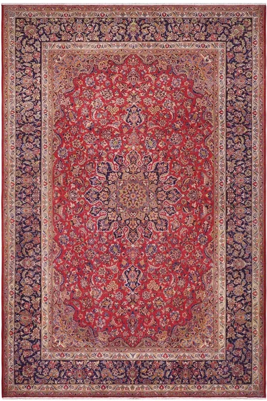 Vintage Antique Kashan Dixon Red/Blue Wool Rug – 9’6” x 13’8”