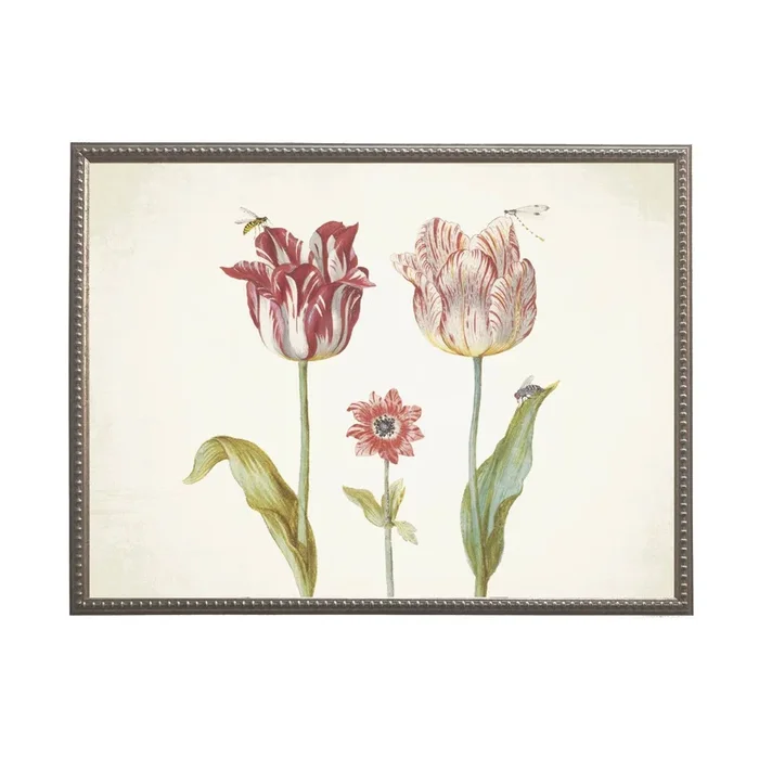 Vintage tulip I bookplate on a distressed background: Beaded gold frame 1315-70 / 16″ X 12″