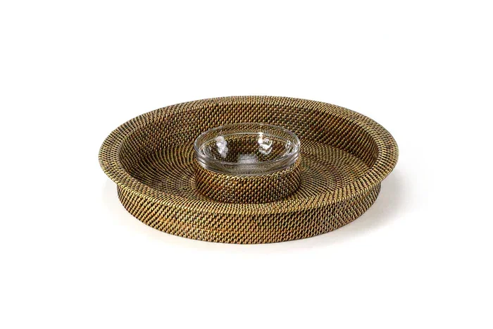 Woven Chip And Dip with Glass Bowl